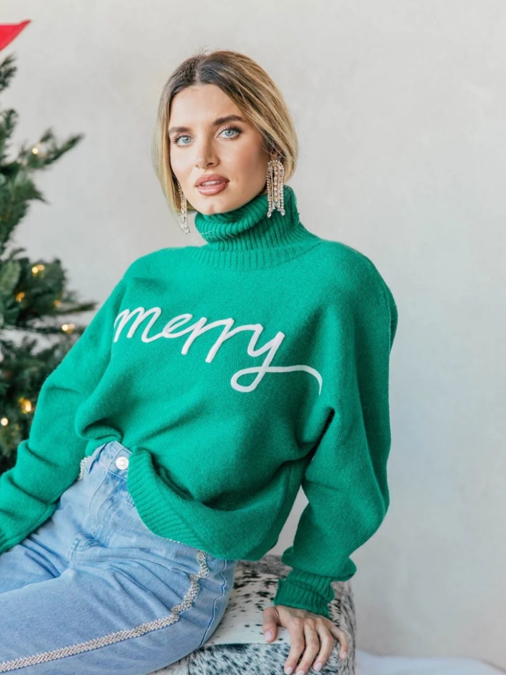 Eesome Holiday Turtleneck Sweater. Green Women’s Sz-M Merry | Comfy | Seasonal